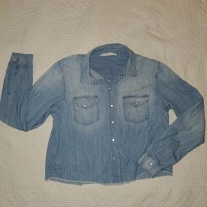 Distressed blue jean jacket